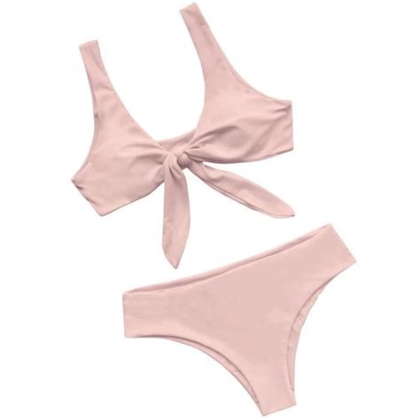 De Bain Ensemble Bikini Avec Bretelles Nou Es Couleur Unie Deux Pi Ces Pour Femmes Maillot De
