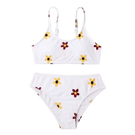 Reoriafee Girls Piece Swimsuit Sets Tankni Top And Bikini Bottom Cute Flower Graphic Beachwear