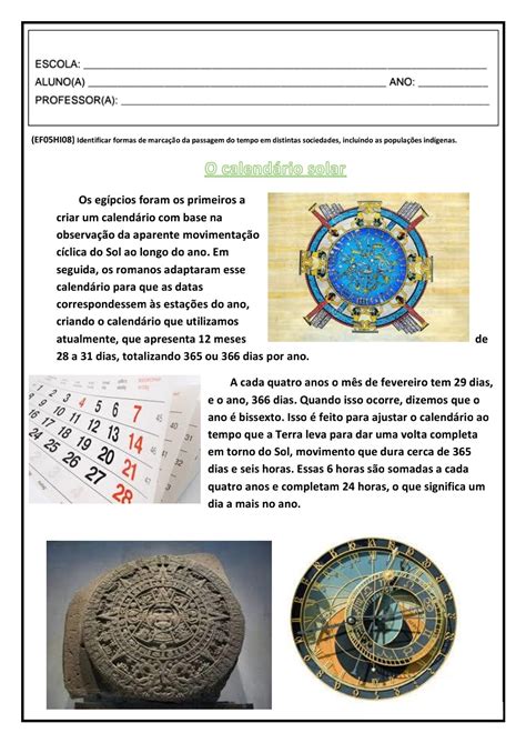 Cultura Tempo E Calendário História 5 Ano - 👍Caderno de História: 5º ano Caderno de história para o 5º ano do ...