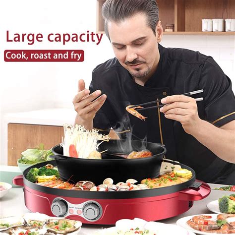 Topqsc Electric Barbecue Grill Indoor Hot Pot Multi Function Smokeless Electric Hot Pot Grill