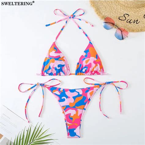 SWELTERING Bikini Sexy Lacets Pour Femme Maillot De Bain Imprim