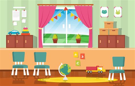 Colorful Kindergarten or Elementary School Classroom with Desks and Toys Illustration 2047022 ...