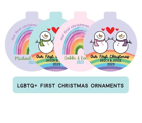 Gay Couple Christmas Ornament Our First Christmas Married Engaged Together Personalized Lbgtq