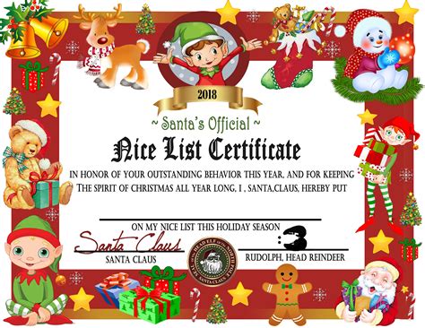 printable nice list certificate free 2