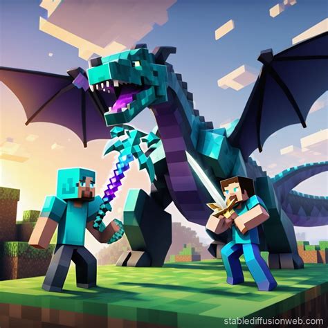 minecraft world steve  ender dragon stable diffusion