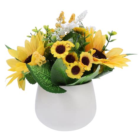 Faux Plants Indoor White Ceramic Vase Potted Sunflower Bonsai Pots ...