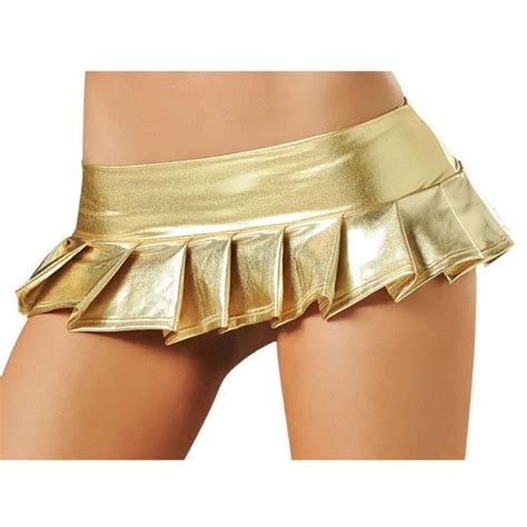 Femmes Lingerie Sexy Métallique Pyjama Cuir Performance Mini Jupe Clubwear n58803 Jaune