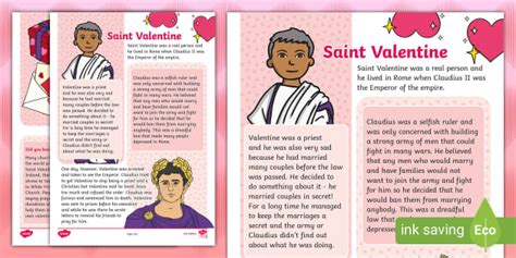 Saint Valentine Reading Comprehension Activity Twinkl