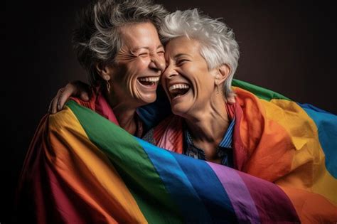 Um lindo casal gay as cores da bandeira do arco íris posando para uma sessão de fotos do Mês
