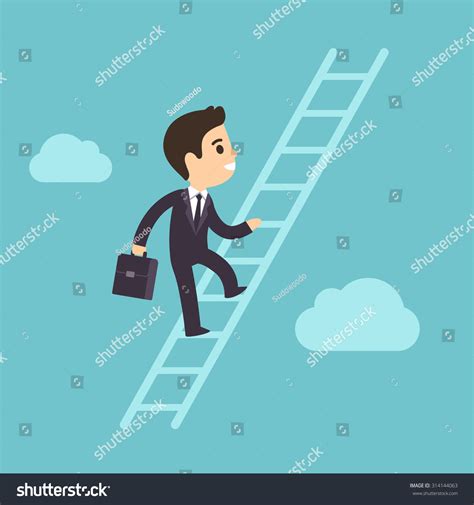 Cute Cartoon Businessman Climbing Corporate Ladder: เวกเตอร์สต็อก (ปลอด