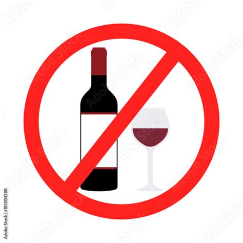 No Alcohol Prohibition Forbidden Sign With Wine Bottle And Glass Glyph