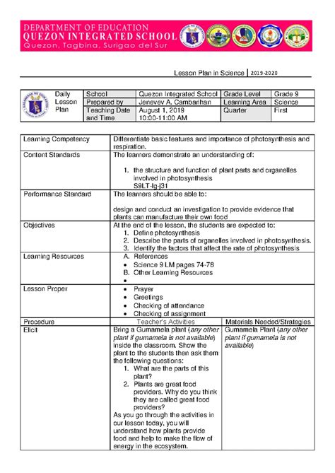 434545736 Lesson Plan in Science 9 1st Quarter - Lesson Plan in Science