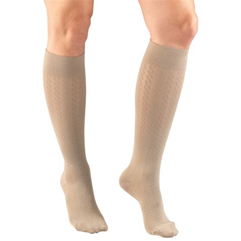 Womens Trouser Socks Dress Style Cable Pattern 15 20 Mmhg Tan