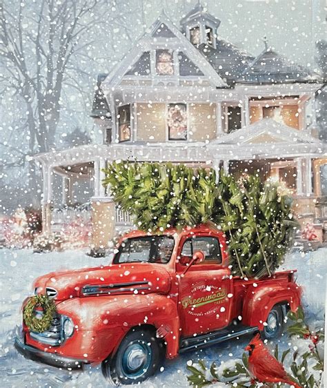 Old Red Truck Christmas Tree Snowy Winter Christmas is - Etsy