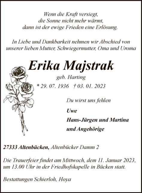 Traueranzeigen Von Erika Majstrak Trauer Kreiszeitung De