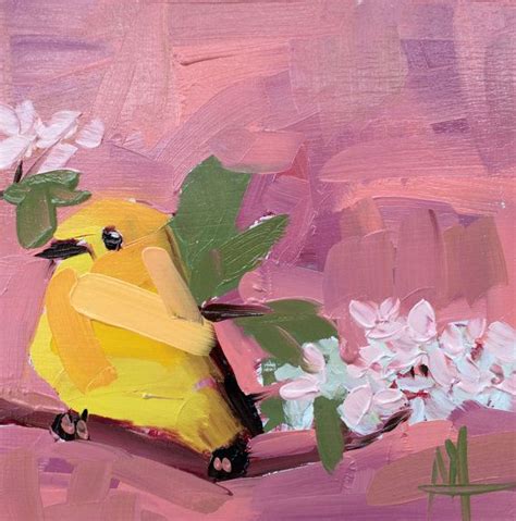 Yellow Warbler No 128 Original Bird Oil Painting By Angela Moulton 6 X