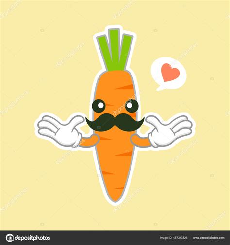 Cute Kawaii Carrot Character Balloon Sticker Cool Vegetable Vector