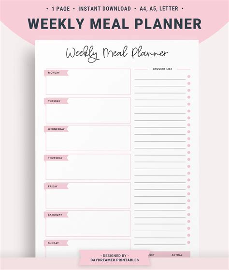 weekly meal planner  grocery list printable groce vrogueco