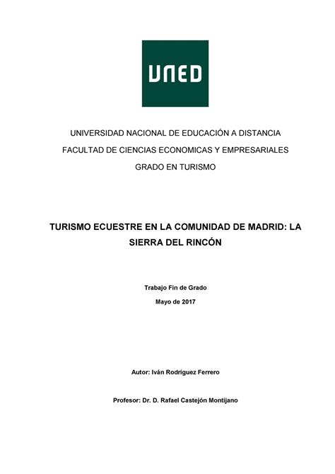 TFG Grado En Turismo Turismo Ecuestre UNIVERSIDAD NACIONAL DE