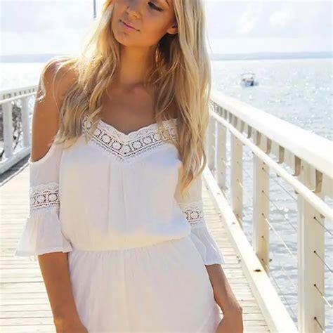 Summer V Neck Off Shoulder Jumpsuit Sexy Jumpsuit White Beach Style