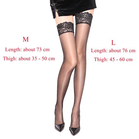 Plus Size Oil Shiny Thigh High Stockings Lace Top Silicone Hold Up