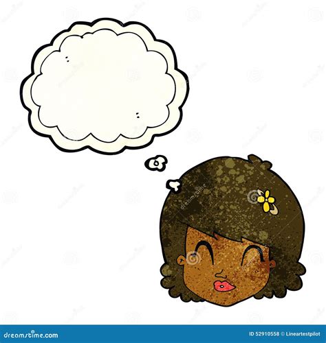 Cartoon Happy Female Face With Thought Bubble Stock Illustration