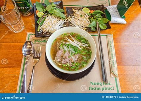 Traditional Vietnamese Dish Pho Noodle Soup With Meat Bean Sprouts