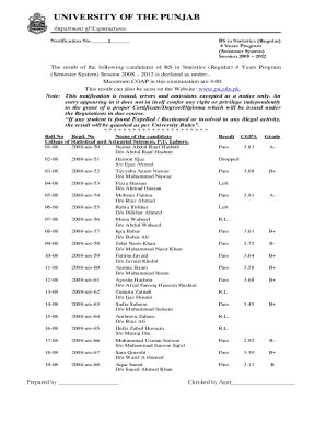 Fillable Online Pu Edu University Of The Punjab Statistical Analysis