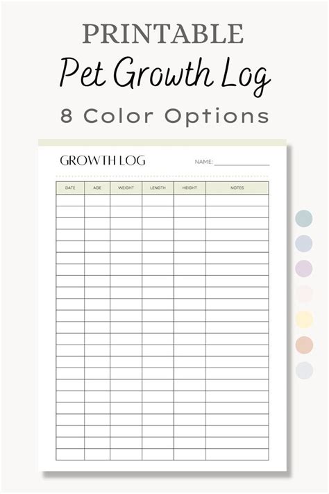Printable Pet Growth Log Dog Growth Cat Growth Puppy Growth Kitten