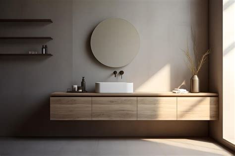 premium photo  minimalist bathroom featuring  floating vanity