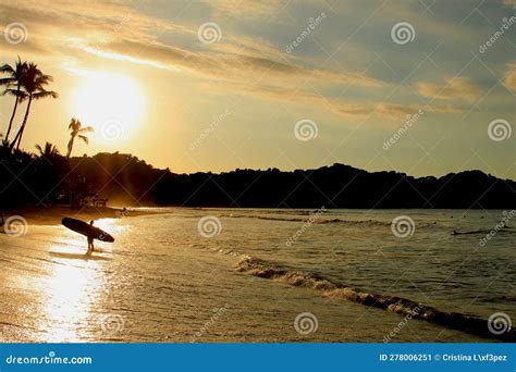 Surfing In Sayulita Nayarit Mexico Surf In Sunset Or Sunrise Stock