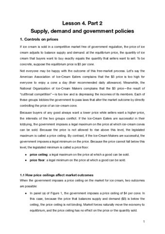 Lesson Part Supply Demand And Government Policies Pdf