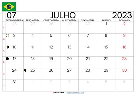 Calendário Julho 2023 Brasil