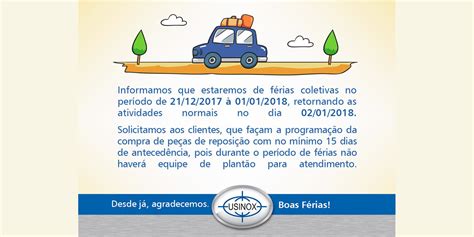 Comunicado de Férias Coletivas Usinox