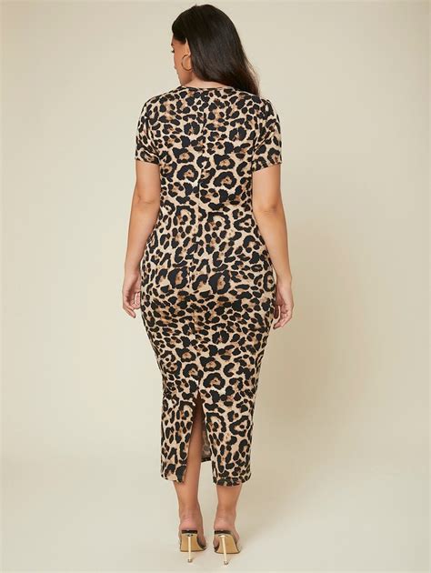 SHEIN Mulvari Plus Leopard Print Split Back Dress SHEIN USA