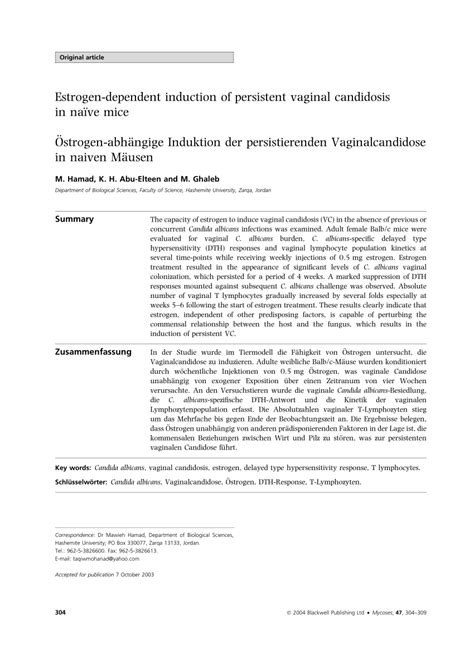 PDF Estrogen Dependent Induction Of Persistent Vaginal Candidosis In