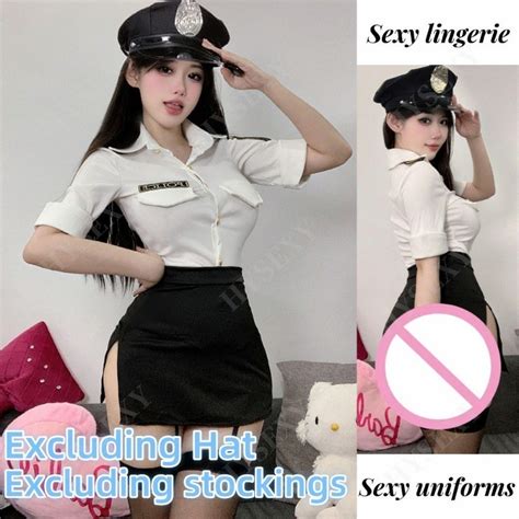 Sexy Lingerie Police Uniform Female Cop Sheath Dress Policewoman Outfit