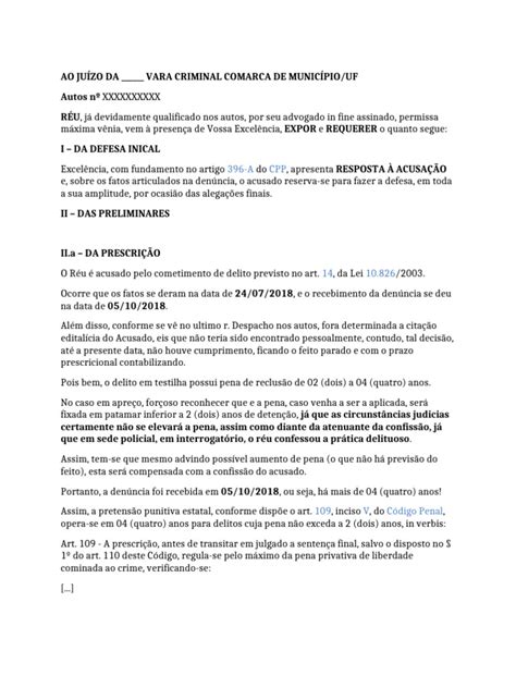 Forma Prescrita Ou Não Defesa Em Lei - Defesa por Prescrição em Processo Penal | PDF | Estatuto de limitações ...