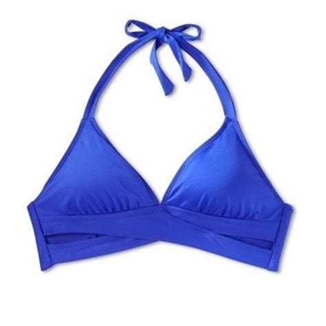 Kona Sol Swim Kona Sol Womens Cobalt Blue Faux Wrap Halter Bikini Swimsuit Top Poshmark