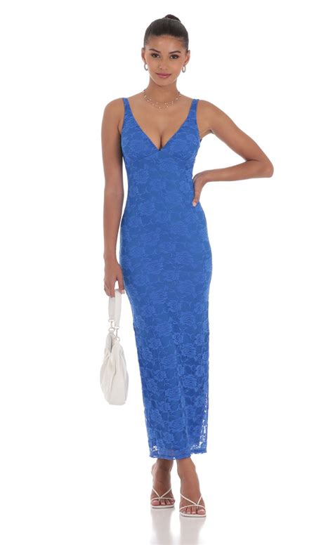 Lace Open Back Bodycon Maxi Dress In Blue Lucy In The Sky