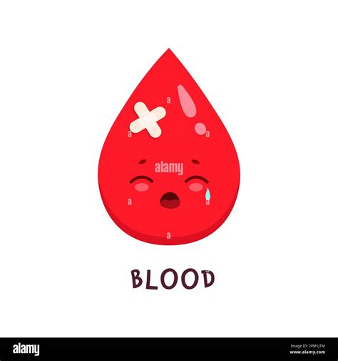 Blood drop sick character, unhealthy vector cartoon personage. Human health medicine, cartoon ...