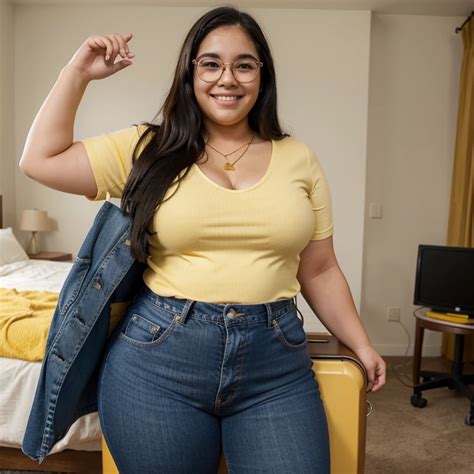 Chubby fat bbw nerdy latina young woman (20 years old), chubby belly