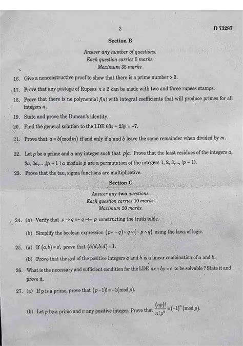 Basic Logic And Number Theory Question Paper 1st Sem Bsc Maths