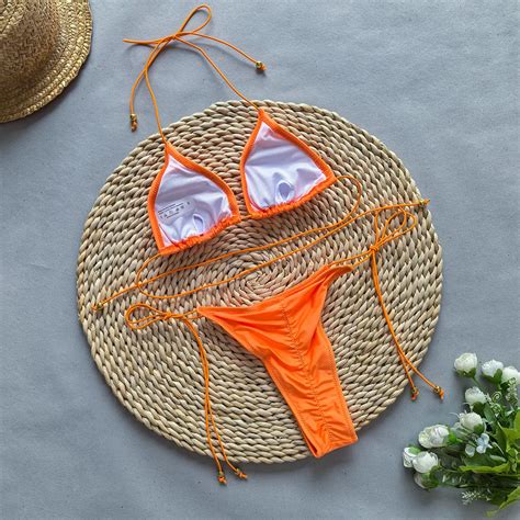 Jsn Micro Bikini Sexy Women Swimsuit Female Swimwear Solid Mini Bikini Set Three Piece Thong