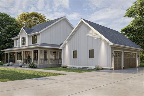 4 Bed Farmhouse Plan With Wraparound Porch And Laundry Upstairs