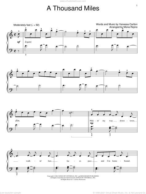 a thousand miles piano sheet music 2