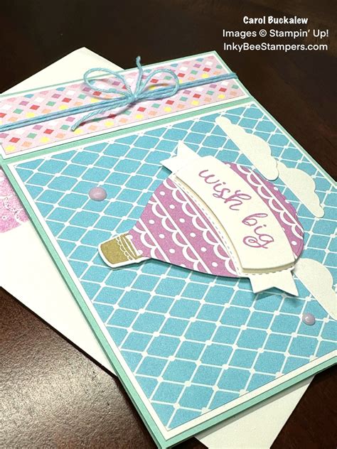 Stampin Up Sneak Peek Hot Air Balloon Book Fold Birthday Card Inky Bee Stampers