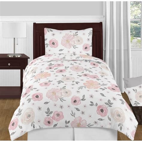 Sweet Jojo Designs Blush Pink Grey And White Chic Watercolor Floral Collection Girl 4 Piece