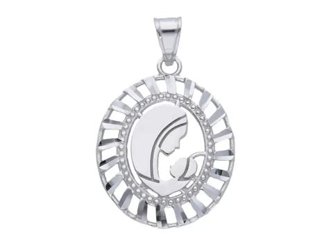 Pendentif M Daille En Or Blanc K Vierge Marie Ovale Mm Eur