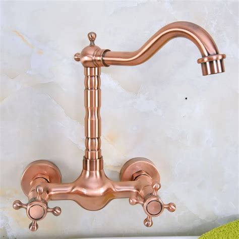 Antique Red Copper Brass Wall Mounted Bathroom Kitchen Sink Faucet